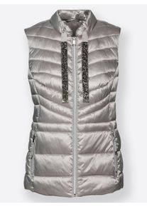 Dames Bodywarmer met glittersteentjes op de sierband in taupe ,maat 36, WITT, 58% Polyester, 42% Polyamide