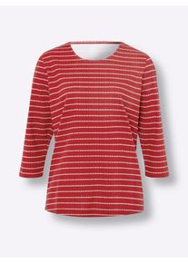 Dames Shirt met ronde hals en subtiel streeppatroon in rood/ecru bedrukt ,maat 38, WITT, 100% Katoen