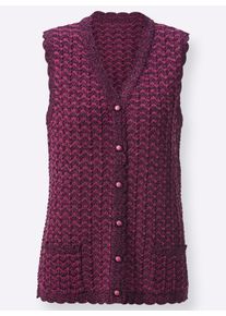 Damen Strickweste mit zweifarbigem Ajourmuster in erika-meliert ,Größe 38, WITT, 100% Polyacryl