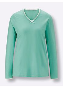 wäschepur Dames Pyjama-Shirt in blauwgroen ,maat 36/38, Witt, 50% Katoen, 50% Modal