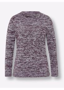 Dames Pullover met ronde hals en met sierknopen in houtlook in druif/ecru gemêleerd ,maat 46, WITT, 100% Polyacryl