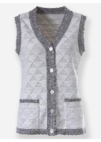 Dames Mouwloos vest met ajourruiten in wit/zwart gedessineerd ,maat 38, WITT, 86% Polyacryl, 14% Polyester