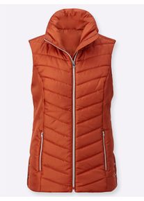 Dames Bodywarmer met zijsplitten met drukknoop in roestrood ,maat 38, WITT, 100% Polyester. Wattering: 100% Polyester