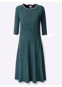 Damen Strickkleid mit Ärmeln in Volant-Optik in petrol-champagner-gemustert ,Größe 54, WITT, 45% Viskose, 35% Polyamid, 20% Polyester