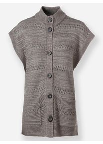 Dames Mouwloos vest met knopen in hoornlook in grijs gemêleerd ,maat 36, WITT, 80% Polyacryl, 20% Katoen