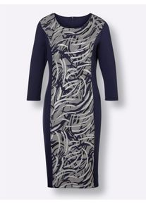 CREATION L PREMIUM Dames Jerseyjurk met glitterdetails in marine/grijs geprint ,maat 40, Witt, 50% Modal, 44% Polyester, 6% Elastan