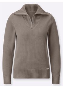 Damen Troyer mit breiten Rippabschl&uuml;ssen in taupe-meliert ,Gr&ouml;&szlig;e 54, WITT, 50% Baumwolle, 50% Polyacryl