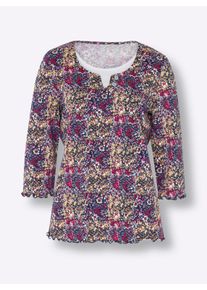 Dames 2-in-1-shirt in marine/fuchsia bedrukt ,maat 44, WITT, 100% Katoen