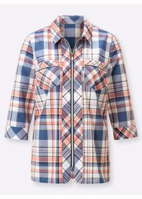 Dames Geruite blouse met in het garen geverfd dessin in jeansblauw/koraal geruit ,maat 38, WITT, 65% Polyester, 35% Katoen