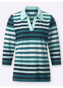 Dames Gestreept shirt met 3/4-mouwen in petrol/marine gestreept ,maat 36, Witt, 50% Katoen, 50% Modal