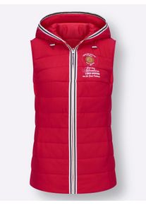 Damen Kapuzenweste mit Adventure-Aufdruck in rot ,Größe 36, WITT, 100% Polyester. Netzware: 100% Polyester. Wattierung: 100% Polyester