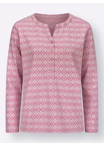 Dames Shirt met lange mouwen en pastelprint in oudroze/ecru bedrukt ,maat 36, WITT, 100% Katoen