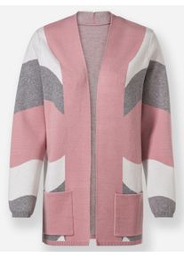 Dames Vest van jacquard in open lang model in hortensia/steengrijs gedessineerd ,maat 36, WITT, 52% Viscose, 26% Polyester, 22% Polyamide