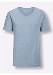 Heren Shirt in lichtblauw gestreept ,maat 5, Witt, 45% Katoen, 45% Polyester, 10% Elastan