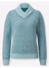 Dames Pullover met sjaalkraag en sierknopen in mint gemêleerd ,maat 40, WITT, 100% Polyacryl