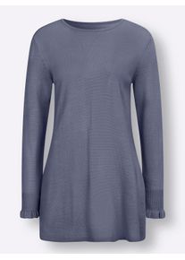 Dames Lange pullover in uitlopend model in duivenblauw ,maat 38, WITT, 100% Polyacryl