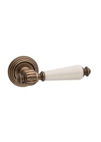 Fimet door handle MICHELLE 106P-269 made of brass & porcelain, BB - Buntbart - bronze satin - porcelain beige