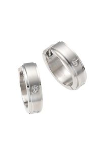 Firetti, Damen, Paar Creolen &raquo;Schmuck Geschenk Basic, Matt/Glanz Optik&laquo; mit Zirkonia (synth.), edelstahlfarben + kristallwei&szlig;, edelstahlfarben + 