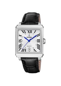 Festina, Herren, Quarzuhr &raquo;On The Square&laquo; Armbanduhr, Herrenuhr, Damenuhr, Lederarmband, Datum, schwarz-silberfarben, schwarz-silberfarben, Formsch&ouml;ne