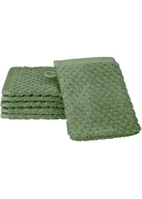 Ross , Waschhandschuh »Harmony«, (Packung, 6 St., 6 Waschhandschuhe 16 x 22 cm), 100 % Baumwolle, Hoch Tief Struktur, viele Farben , piniengrün ,...