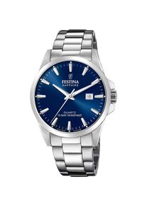 Festina, Herren, Quarzuhr &raquo;Swiss Made Collection&laquo; Armbanduhr, Herrenuhr, Damenuhr, Swiss Made, Edelstahlband, Datum, silberfarben-blau, silberfarben-