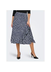 Only , Wickelrock »ONLCARLY FLOUNCE LONG SKIRT« , night sky w. cloud dancer flower , M (38) , M (38) , Midirock von Only