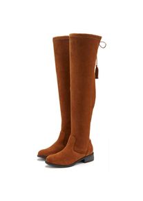 Lascana , Overkneestiefel »Stiefel, Langschaftstiefel«, mit elastischem Weitschaft und raffiniertem Flechtdetail , camel , 42 , 42 , Anschmiegsames...