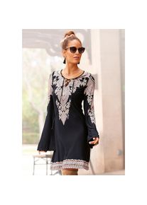 Lascana , Jerseykleid, mit Bordürendruck und Schnürung am Ausschnitt, Sommerkleid , schwarz-bedruckt , N-Gr , 36 -N-Gr , 36 , Kaftankleid mit...