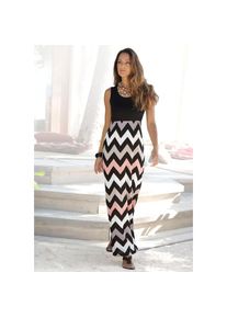 Lascana , Maxikleid, mit Zick-zack-Druck, Sommerkleid, Strandkleid , schwarz-rose-creme-taupe , N-Gr , 34 -N-Gr , 34 , Runder Halsausschnitt