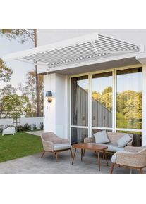Kassettenmarkise Quadris LED | 3,45 x 3 m, weiß, Stoff: grau-weiß, Blockstreifen | paramondo Markise
