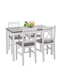 Esszimmer-Set HWC-F77, Sitzgruppe Esszimmergruppe, Massiv-Holz Landhaus 110cm ~ weiß-grau
