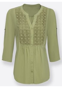 Damen Tunika mit floraler Stickerei in schilf ,Gr&ouml;&szlig;e 48, WITT, 100% Viskose. Spitzenbesatz: 100% Baumwolle