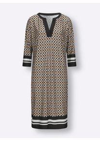 Damen Jerseykleid mit 3/4-&Auml;rmeln in camel-schwarz-bedruckt ,Gr&ouml;&szlig;e 36, WITT, 95% Polyester, 5% Elasthan