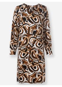 Dames Jurk met print in comfortmodel in ecru/camel bedrukt ,maat 36, WITT, 100% Viscose