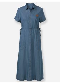 Dames Jeansjurk met bindceintuur op taillehoogte in blue-bleached ,maat 38, WITT, 100% Katoen