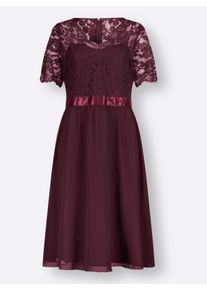 Damen Partykleid mit Spitze in burgund ,Größe 42, WITT, 100% Polyester. Spitze: 65% Polyamid, 35% Baumwolle