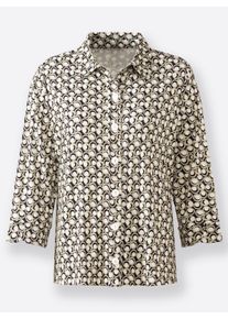 Dames Jerseyblouse met 3/4-mouwen in pistazie/marine geprint ,maat 38, WITT, 95% Polyester, 5% Elastan