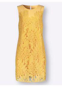 Damen Spitzenkleid mit blickdichter Lage in gelb ,Gr&ouml;&szlig;e 46, WITT, 100% Polyester. Innenseite: 100% Polyester
