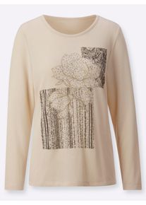 Damen Langarmshirt mit silberfarbenen Effekten in elfenbein ,Gr&ouml;&szlig;e 42, WITT, 95% Polyester, 5% Elasthan
