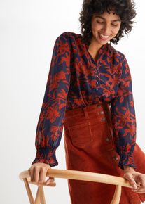 Camicetta di chiffon con dettagli smock, Blu, Taglia 50, bonprix
