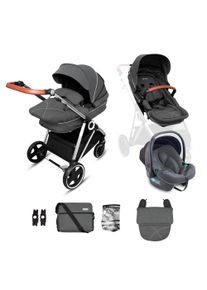 BABYGO Kombi-Kinderwagen »Halime 3in1« inklusive Babywanne, Babyschale, Regenhaube & Wickeltasche in grau