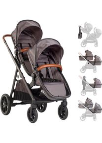 BABYGO Zwillingswagen »Duo« inklusive Babywannen, Babyschalen, Regebezüge & Wickeltasche in grau