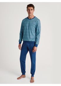 Calida Pigiama con polsini per Uomo, XL XL, Blu, Puro cotone per notti rilassanti