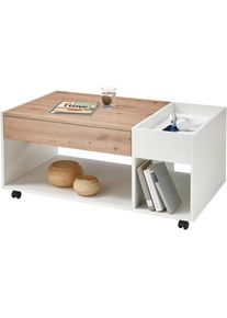 Stolkom , Couchtisch »Emil«, rollbar, Tisch mit Schubkasten mit push to open , Artisan Eiche /weiß + schwarz + Artisan Eiche /weiß