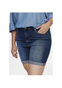 Only CARMAKOMA , Jeansshorts, mit leichten Abriebeffekten , medium-blue , N-Gr , 50 -N-Gr , 50 , Eng anliegende Jeansshorts, ideal für figurbetonte...