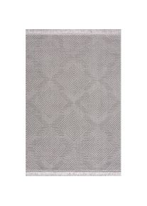 LEONIQUE , Teppich »Duchesse« rechteckig 22 mm Höhe grafisches Design, Boho, Wende-Teppich im 3D-Effekt, mit Fransen , grau , Obermaterial: 100%...