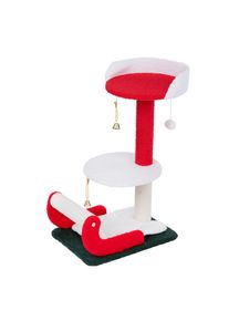 Arbre à chat traîneau de Noël TIAKI rouge, blanc, vert, pour chat