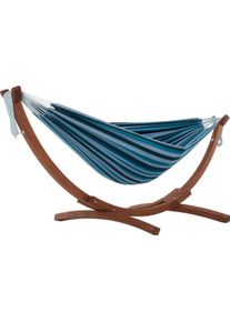 Vivere Double Cotton Hängematte Massivholz-Gestell Camping Outdoor blue lagoon