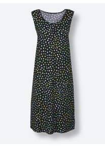 feel good Dames Zomerjurk met stippendessin in zwart geprint ,maat 36/38, Witt, 95% Viscose, 5% Elastan