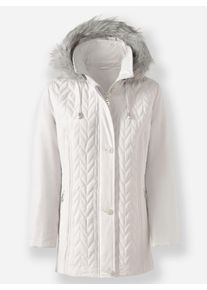 Dames Gewatteerde jas met afneembare capuchon in lichtgrijs ,maat 19, WITT, 89% Polyester, 11% Polyamide. Imitatiebont: 75% Polyacryl, 25% Polyester. 